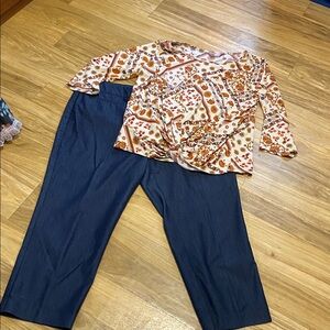 Bundle: SJS Orange & Cream Floral LS Top W Apt 9 size 14 denim capris